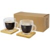 Copo de vidro de parede dupla de 250 ml com base de cupos de bambu de 2 peças "Manti"