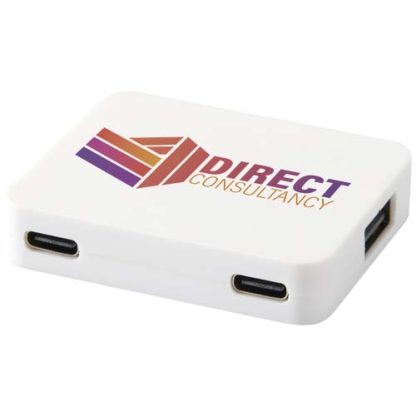 Hub de USB de 4 portas com saída USB-A e Tipo-C e entrada dupla - feito de plástico reciclado "Gaia"