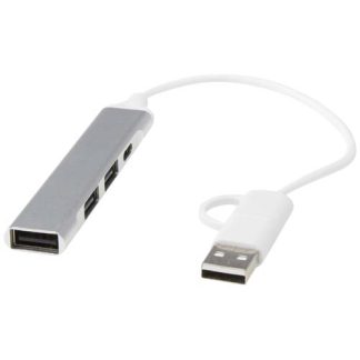 Hub de USB-A e Tipo-C de alumínio reciclado de 4 portas com entrada dupla "Alkaid"