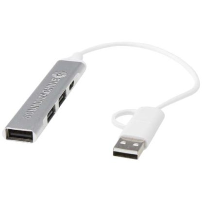 Hub de USB-A e Tipo-C de alumínio reciclado de 4 portas com entrada dupla "Alkaid"