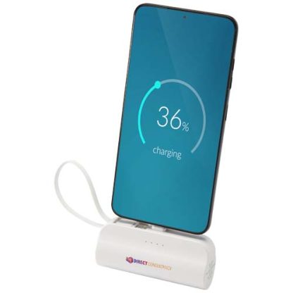 Powerbank Tipo-C de plástico reciclado de 5.000 mAh e 10 W com suporte articulado integrado e cabo 2 em 1 "Alnair"