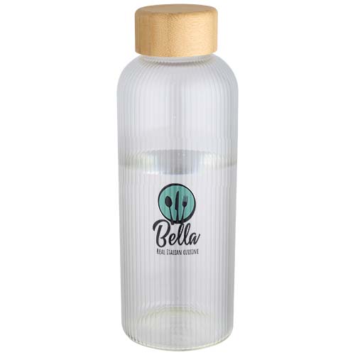 Garrafa de vidro borossilicato de parede única de 650 ml com tampa de bambu "Mirage"