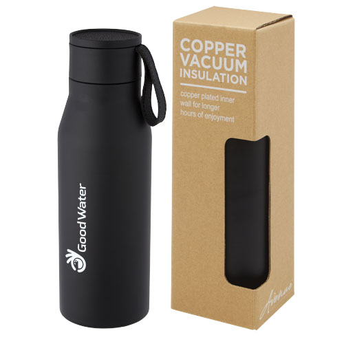 Garrafa de 500 ml de cobre isolada a vácuo em aço inoxidável com correia e tampa de couro PU "Ljungan"